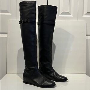 Stuart‎ Weitzman Black Pebbled Leather Over the Knee Pull On Boots Size 7